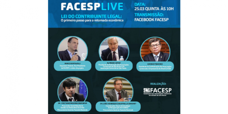 Live da Facesp sobre a Lei do Contribuinte Legal será nesta quinta, às 10 horas